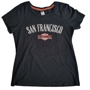 Harley Davidson Dudley Perkins Co Womens Black XL Tshirt Double Sided Top